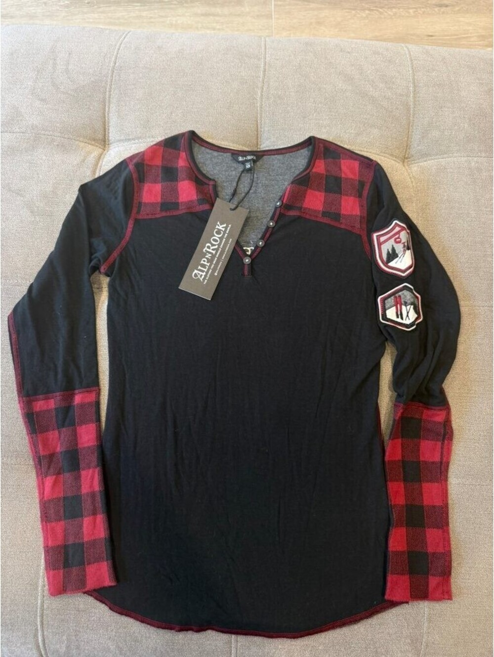 AlpNRock Canada Womens Henley Shirt XS Black Plaid Ski NWT